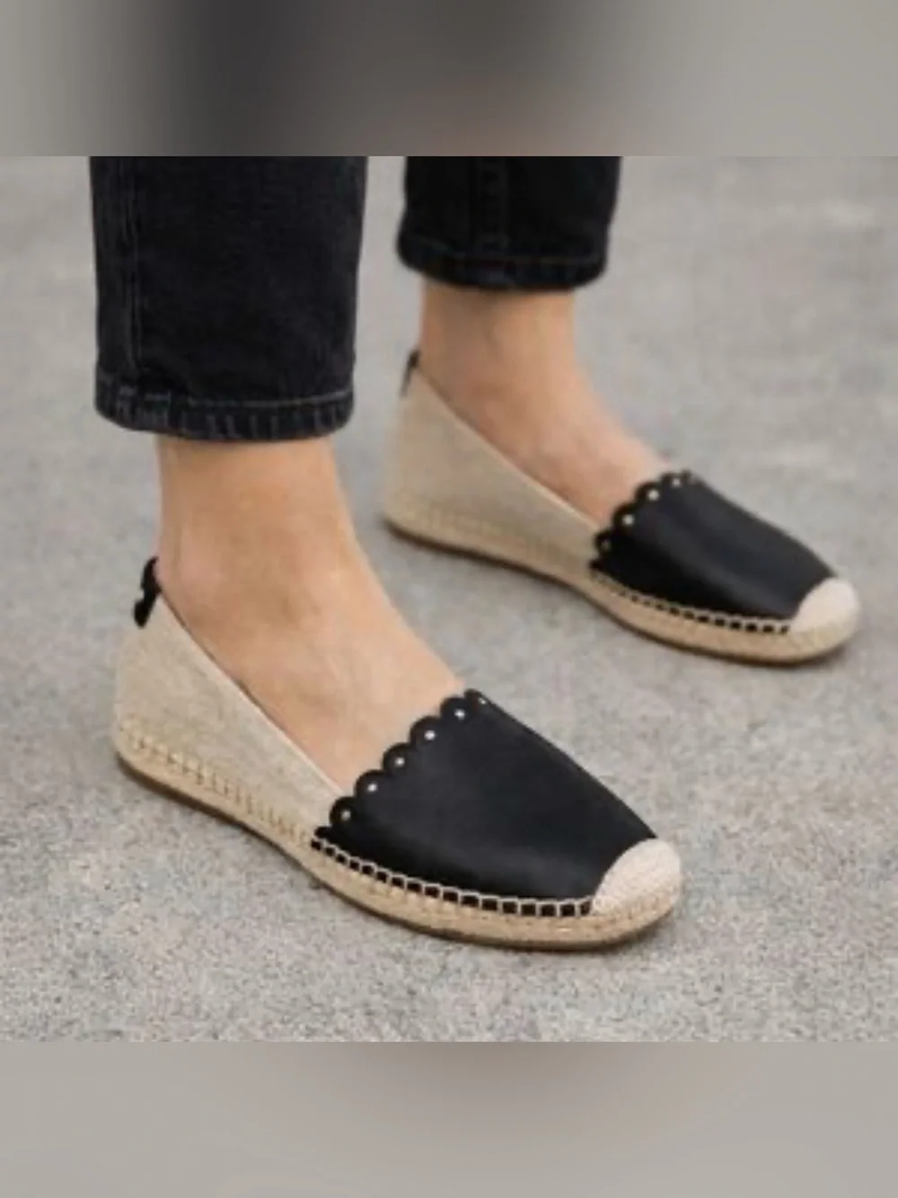 Kate Spade Gardenia Women’s Black Leather Tan Espadrille Flats Size: 6.5